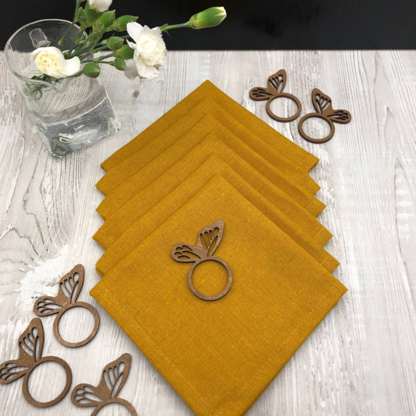 Изображение товара Набор сервировочных салфеток ОМурМебель с держателем Бабочка (6шт, горчичный)