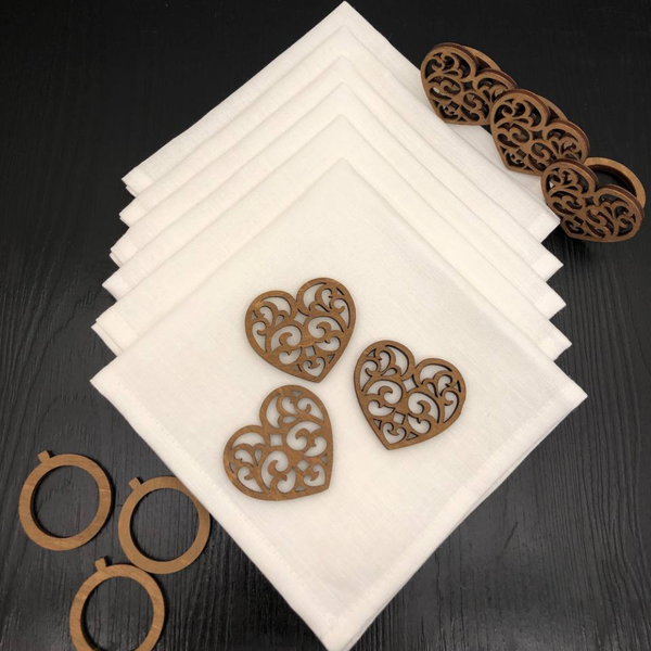 Изображение товара Набор сервировочных салфеток ОМурМебель с держателем Резное сердце (6шт, белый)