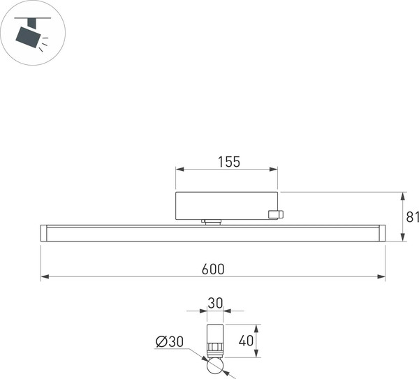 Изображение товара Трековый светильник Arlight LGD-TUBE-TURN-4TR-L600-20W Warm3000 BK 180deg / 036298(1)