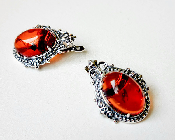 Изображение товара Серьги Wolves Царский подарок Янтарь Серебрение 1473