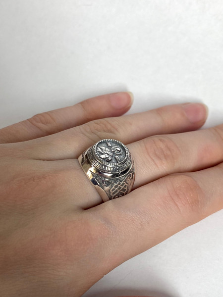 Изображение товара Кольцо Wolves с Николаем Чудотворцем Серебрение 1583 (р.20.5)
