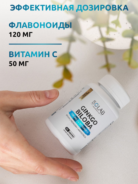 Изображение товара Пищевая добавка SOLAB Гинкго Билоба + Витамин С (60 капсул)