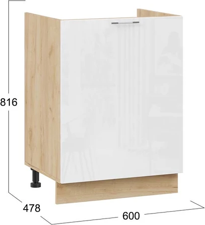 Изображение товара Шкаф под мойку ТриЯ Весна 1Н6М с одной дверью (дуб крафт золотой/белый глянец)