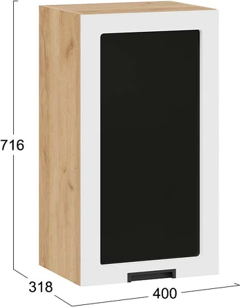 Изображение товара Шкаф навесной для кухни ТриЯ Гренада 1В4С с одной дверью со стеклом (дуб крафт золотой/холст белый)