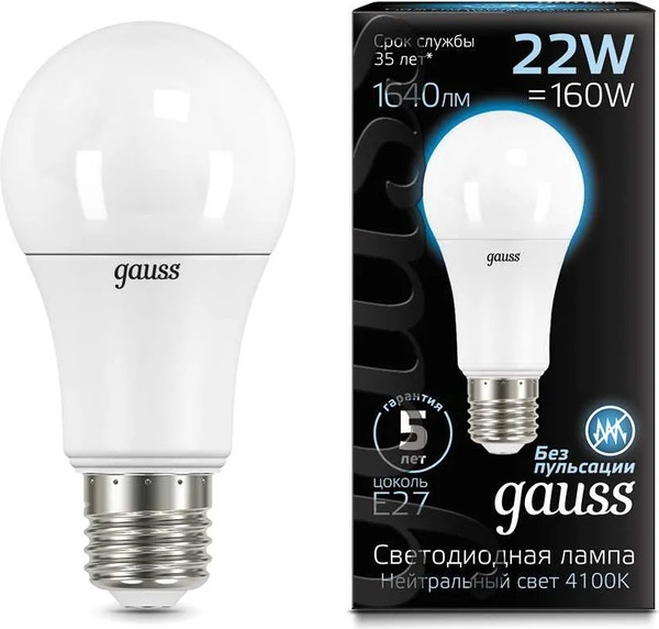 Изображение товара Лампа Gauss A70 22W 2000lm 4100K E27 LED / 102502222