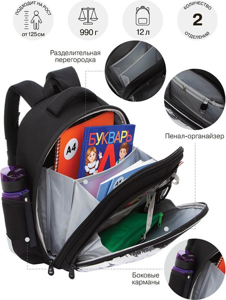 Изображение товара Школьный рюкзак Grizzly RAz-587-2 (черный)