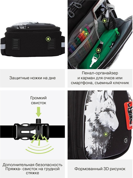 Изображение товара Школьный рюкзак Grizzly RAz-587-2 (черный)