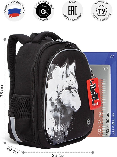 Изображение товара Школьный рюкзак Grizzly RAz-587-2 (черный)