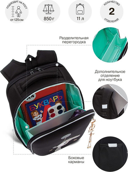 Изображение товара Школьный рюкзак Grizzly RAw-594-12 (черный)