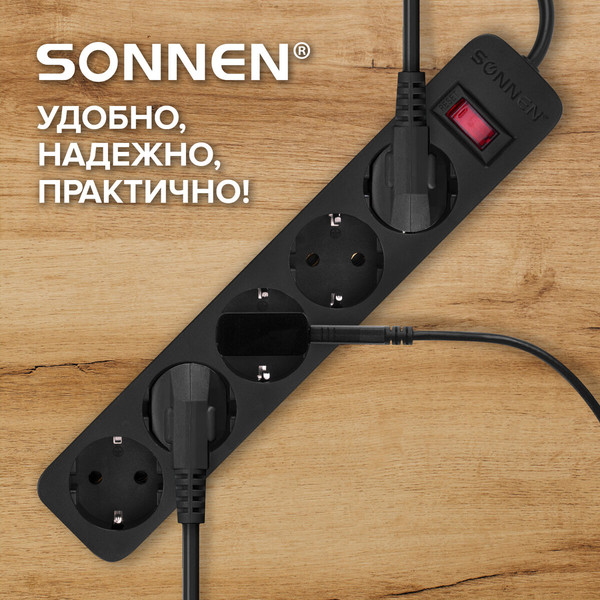 Изображение товара Сетевой фильтр Sonnen SPB-505 / 513658 (5м, 5 розеток, черный)