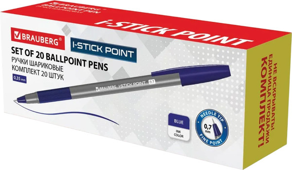 Изображение товара Набор шариковых ручек Brauberg I-stick Point / 144024 (20шт, синий)