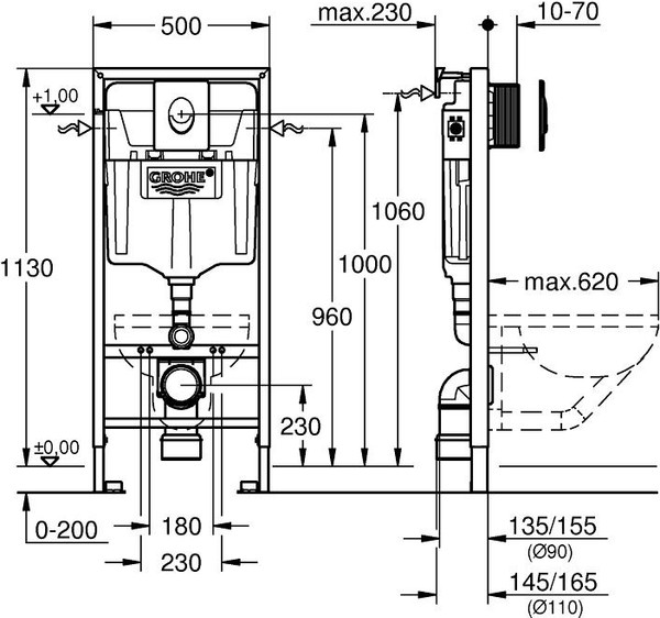 Изображение товара Унитаз подвесной с инсталляцией Saniteco KW-9003W Single Hole + GROHE Rapid SL 38721001