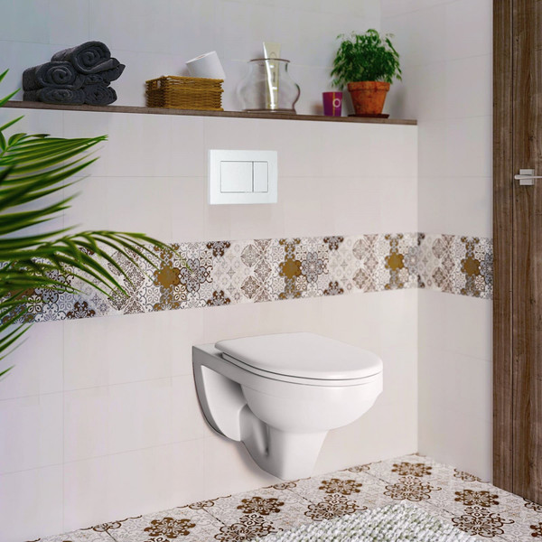 Изображение товара Унитаз подвесной с инсталляцией Saniteco KW-9003W Single Hole + Berges АТОМ 410 040333 (с кнопкой)
