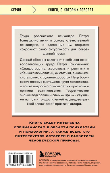 Изображение товара Книга Эксмо Сладострастие, жестокость и религия, мягкая обложка (Ганнушкин Петр)