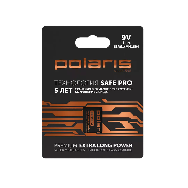 Изображение товара Батарейка Polaris PB 9V Premium 6LR61 (черный)