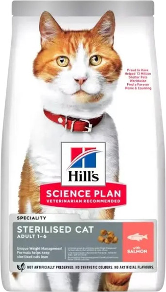 Изображение товара Сухой корм для кошек Hill's Sterilised Cat Adult Dry Food с лососем / 608886 (10кг)