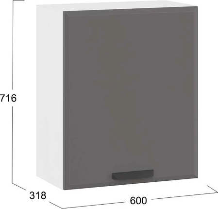 Изображение товара Шкаф навесной для кухни ТриЯ Тиана 1В6 с одной дверью (белый/асфальт супермат)