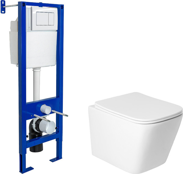 Изображение товара Унитаз подвесной с инсталляцией Saniteco KW-9004WS + Berges АТОМ 410 040333 (с кнопкой)