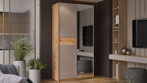 Изображение товара Шкаф-купе ТриЯ Оскар Скания Т2 1200 / 268584 (ручка серебро/кашемир/кашемир/дуб тортугга)