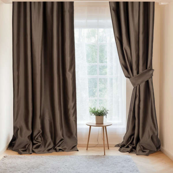 Изображение товара Комплект штор Mio Tesoro Blackout 150x270 + Гардина Soft Lines 306 400х270 (коричневый/белый лен)