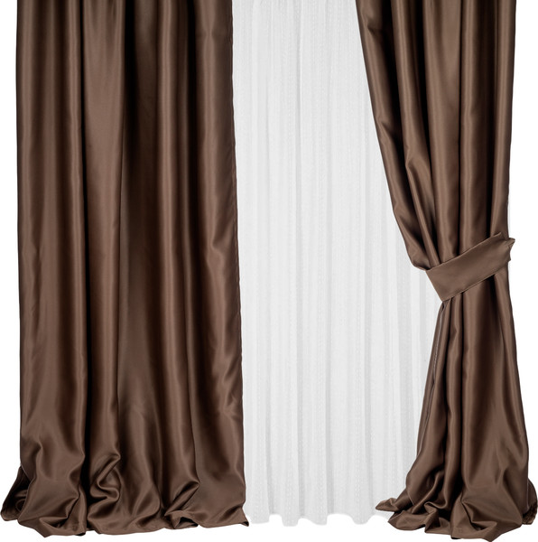 Изображение товара Комплект штор Mio Tesoro Blackout 150x270 + Гардина Soft Lines 306 400х270 (коричневый/белый лен)