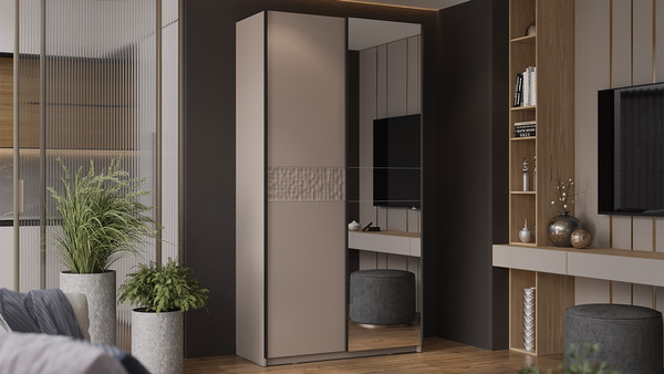 Изображение товара Шкаф-купе ТриЯ Оскар Скания Т2 1200 / 268597 (ручка черная/кашемир/кашемир/кашемир сатин)