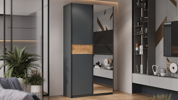 Изображение товара Шкаф-купе ТриЯ Оскар Скания Т2 1200 / 268599 (ручка черная/серый графит/серый графит/дуб тортугга)