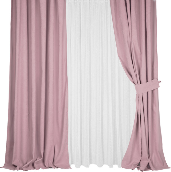 Изображение товара Комплект штор Mio Tesoro Canvas 150x270 + Гардина Soft Lines 306 400х270 (сушеная роза/белый лен)