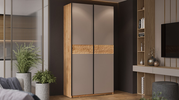 Изображение товара Шкаф-купе ТриЯ Оскар Скания Т2 1200 / 268366 (ручка черная/дуб крафт золотой/кашемир/дуб тортугга)
