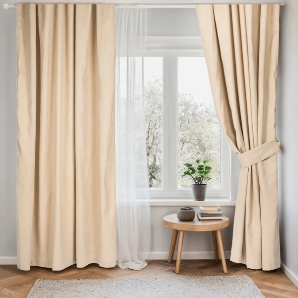 Изображение товара Комплект штор Mio Tesoro Canvas 150x270 + Гардина Soft Lines 306 400х270 (бежевый/белый лен)