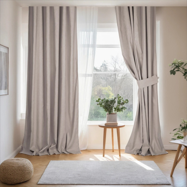 Изображение товара Комплект штор Mio Tesoro Canvas 150x260 + Гардина Soft Lines 306 400х270 (светло-серый/белый лен)