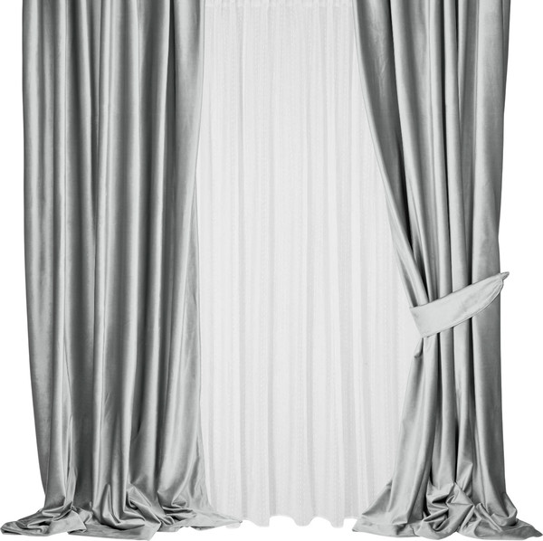 Изображение товара Комплект штор Mio Tesoro Velvet 150x250 + Гардина Soft Lines 306 400х250 (светло-серый/белый лен)