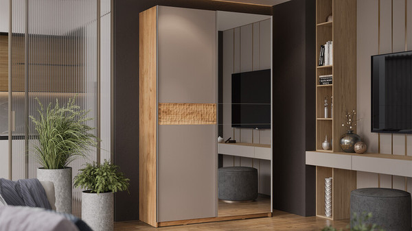 Изображение товара Шкаф-купе ТриЯ Оскар Скания Т2 1400 / 268646 (ручка серебро/дуб крафт золотой/кашемир/дуб тортугга)