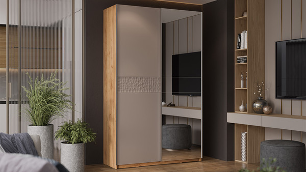 Изображение товара Шкаф-купе ТриЯ Оскар Скания Т2 1400 / 268647 (ручка серебро/дуб крафт золотой/кашемир/кашемир сатин)