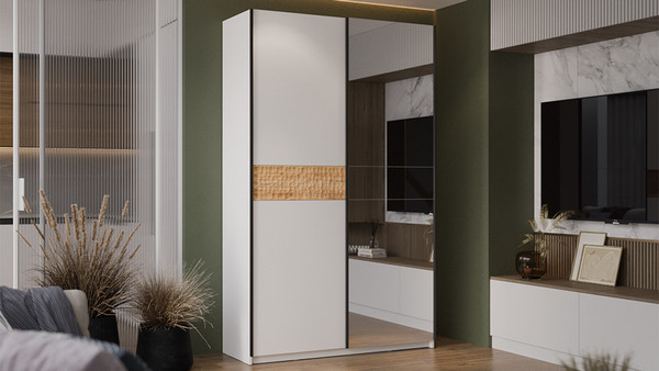 Изображение товара Шкаф-купе ТриЯ Оскар Скания Т2 1400 / 268655 (ручка черная/белый снег/белый снег/дуб тортугга)