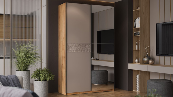 Изображение товара Шкаф-купе ТриЯ Оскар Скания Т2 1400 / 268659 (ручка черная/дуб крафт золотой/кашемир/кашемир сатин)