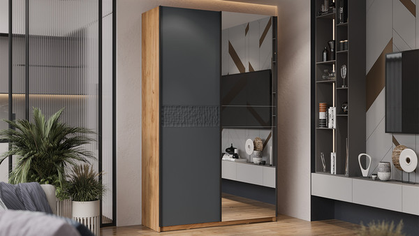 Изображение товара Шкаф-купе ТриЯ Оскар Скания Т2 1400 / 268660 (ручка черная/дуб крафт золотой/серый графит/графит матовый)