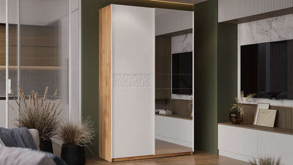 Изображение товара Шкаф-купе ТриЯ Оскар Скания Т2 1400 / 268636 (ручка белая/дуб крафт золотой/белый снег/белый матовый)