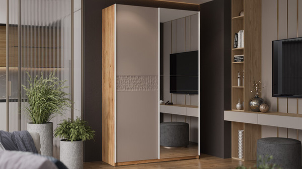 Изображение товара Шкаф-купе ТриЯ Оскар Скания Т2 1400 / 268639 (ручка белая/дуб крафт золотой/кашемир/кашемир сатин)