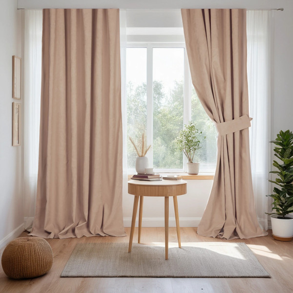 Изображение товара Комплект штор Mio Tesoro Canvas 150x260 + Гардина Soft Lines 306 400х270 (капучино/белый лен)