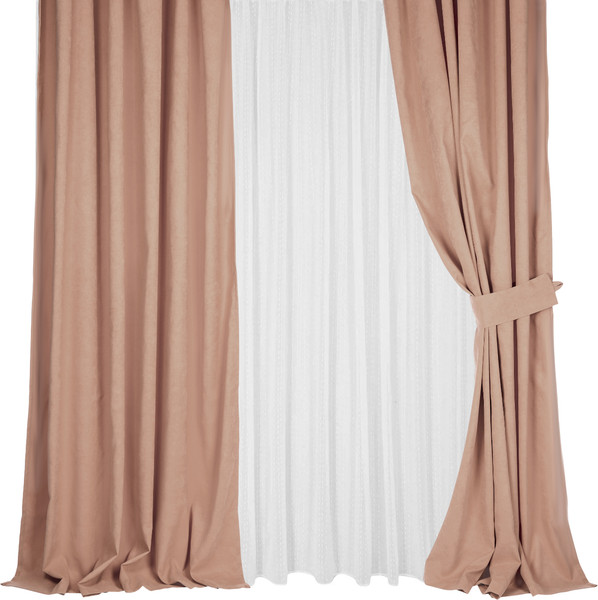 Изображение товара Комплект штор Mio Tesoro Canvas 150x260 + Гардина Soft Lines 306 400х270 (капучино/белый лен)