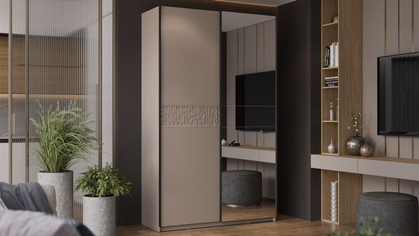 Изображение товара Шкаф-купе ТриЯ Оскар Скания Т2 1400 / 268663 (ручка черная/кашемир/кашемир/кашемир сатин)