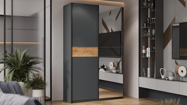 Изображение товара Шкаф-купе ТриЯ Оскар Скания Т2 1400 / 268665 (ручка черная/серый графит/серый графит/дуб тортугга)