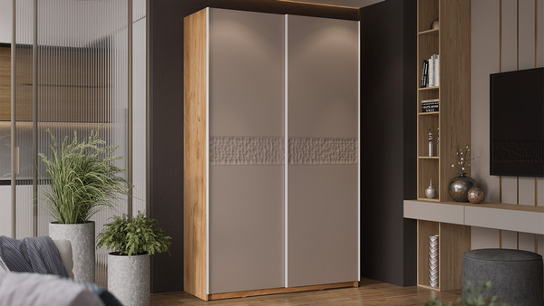 Изображение товара Шкаф-купе ТриЯ Оскар Скания Т2 1400 / 268606 (ручка белая/дуб крафт золотой/кашемир/кашемир сатин)