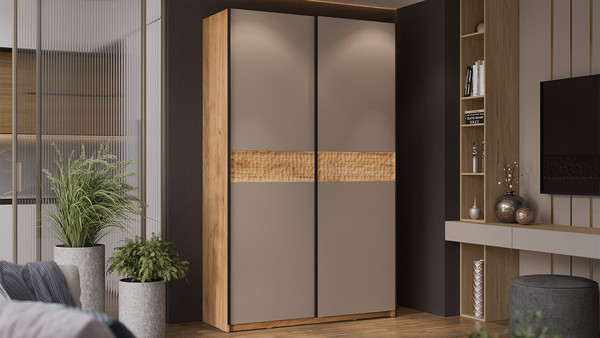 Изображение товара Шкаф-купе ТриЯ Оскар Скания Т2 1400 / 268625 (ручка черная/дуб крафт золотой/кашемир/дуб тортугга)