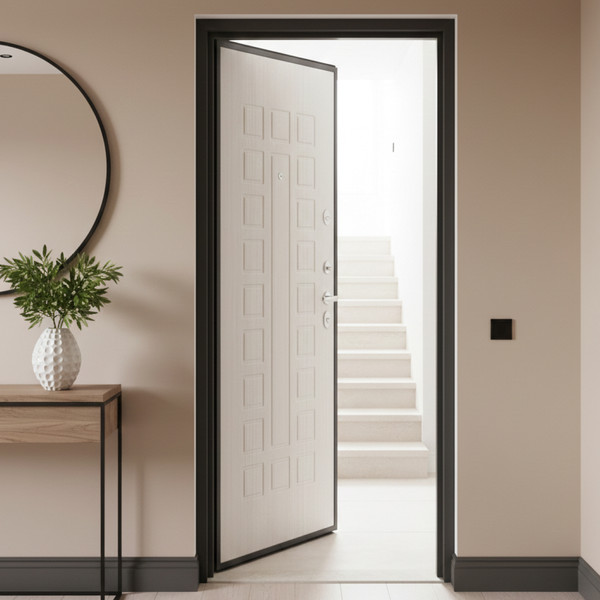 Изображение товара Входная дверь Guard MG60 МДФ 97х205 левая (черное серебро/белый ясень)