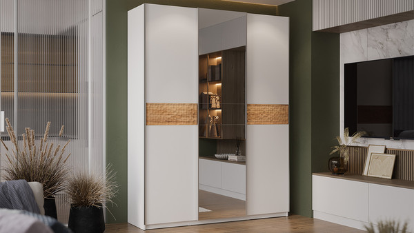 Изображение товара Шкаф-купе ТриЯ Оскар Скания Т2 1800 / 268709 (ручка серебро/белый снег/белый снег/дуб тортугга)