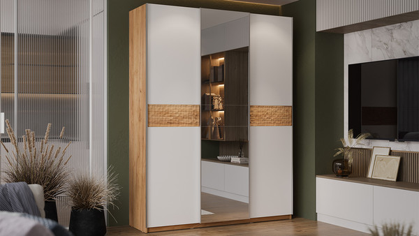 Изображение товара Шкаф-купе ТриЯ Оскар Скания Т2 1800 / 268711 (ручка серебро/дуб крафт золотой/белый снег/дуб тортугга)