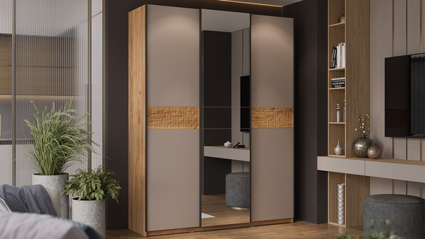 Изображение товара Шкаф-купе ТриЯ Оскар Скания Т2 1800 / 268724 (ручка черная/дуб крафт золотой/кашемир/дуб тортугга)