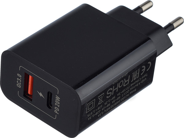 Изображение товара Адаптер питания сетевой GoPower GPQC08 1USB+1Type-C 20W QC3.0 / 00-00030975 (черный)